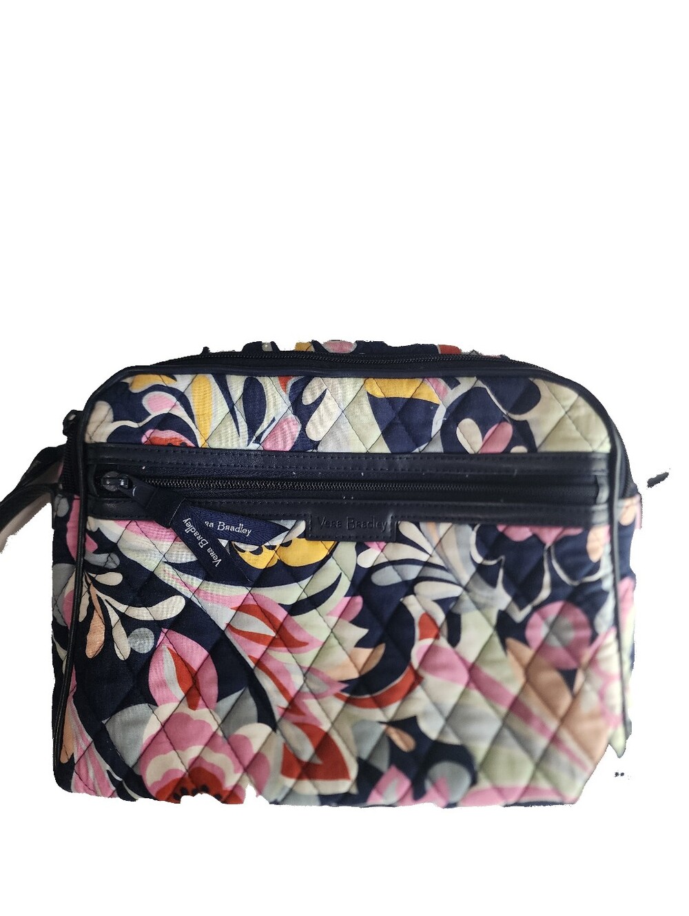 Vera Bradley Quilted Crossbody Bag - Dark Navy & Pink Floral Adjustable Strap